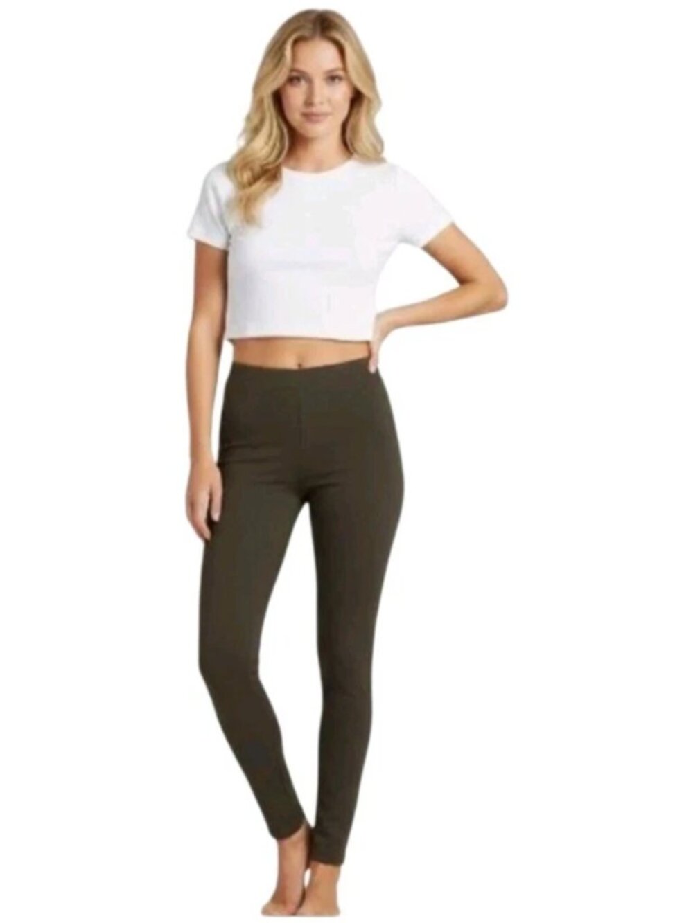 Theory Women Leggings Size XS Olive Green Shawn C2 Luxe Ponte Pull On New